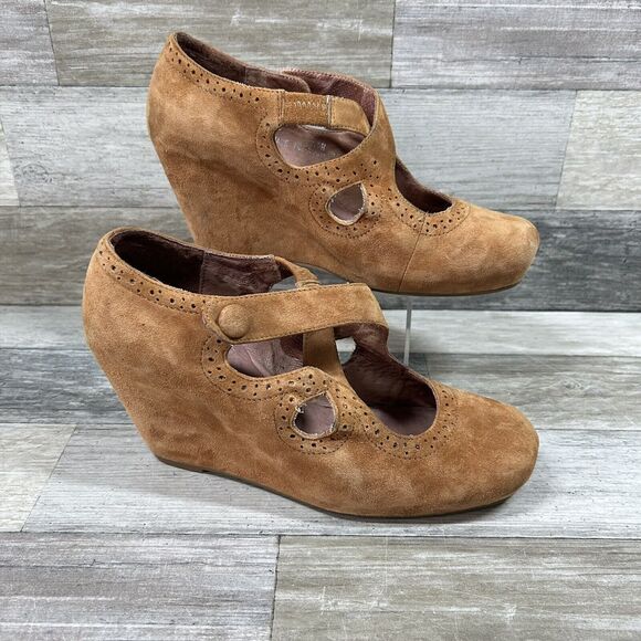 Jeffrey Campbell Leigh Wedge Women’s 8.5 Brown Suede Strap - Picture 1 of 9